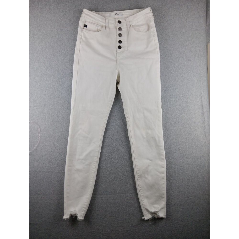 Kancan Greyson White‎ Button Fly High Waist Raw Hem Stretch denim Jeans 5 / 26